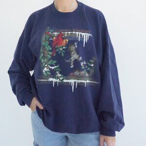 Vintage Hanes Navy Cardinal Mouse Winter Scene Pennsylvania Sweatshirt XL